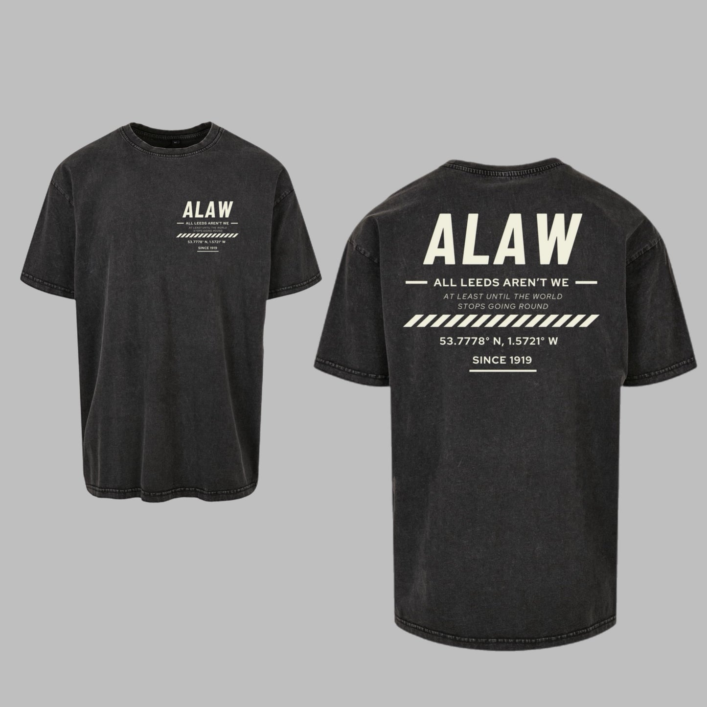 ‘ ALAW ’ Leeds Premium Acid Washed Charcoal Black Tee