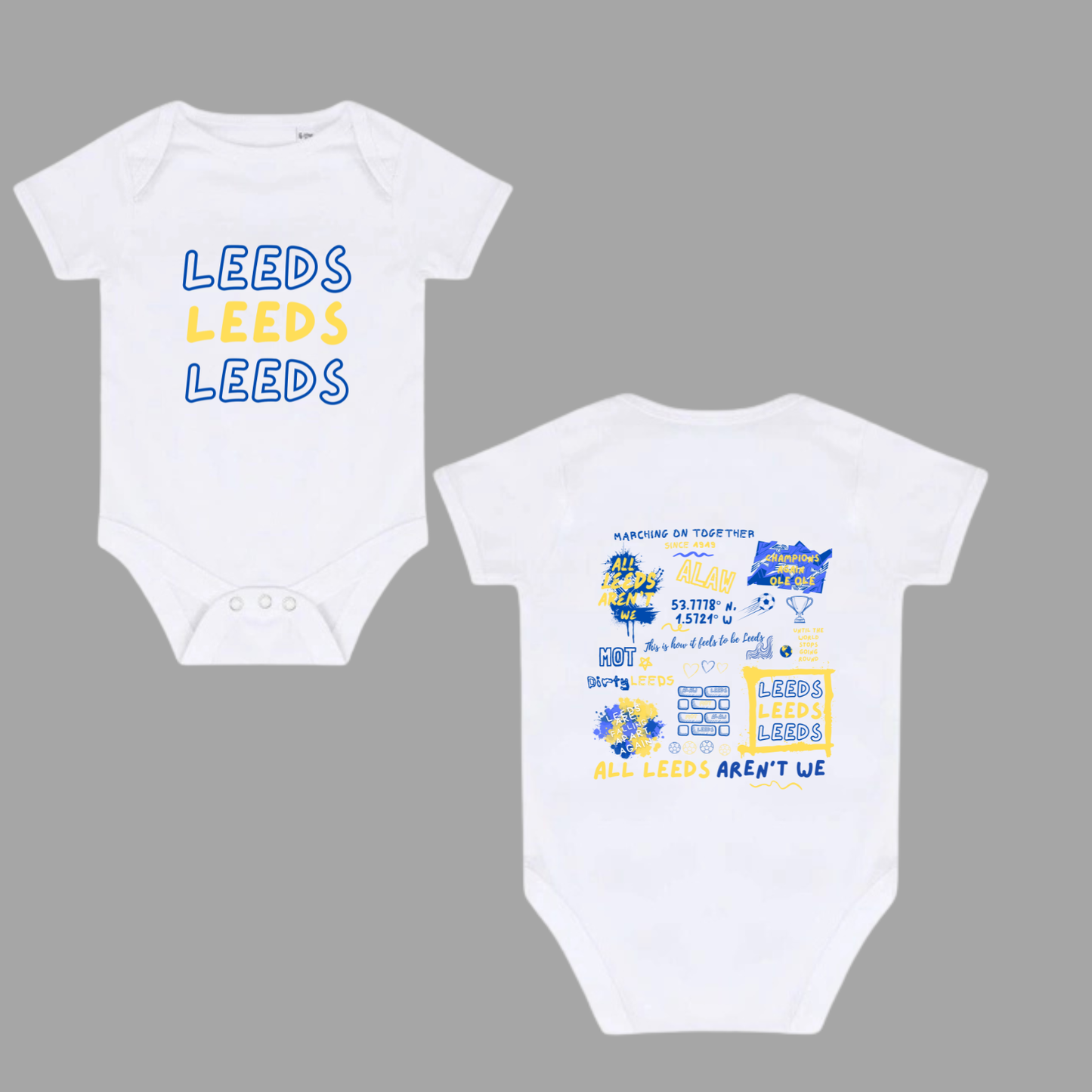 ‘ LEEDS DOODLE ’ Leeds Baby bodysuit in 3 colours
