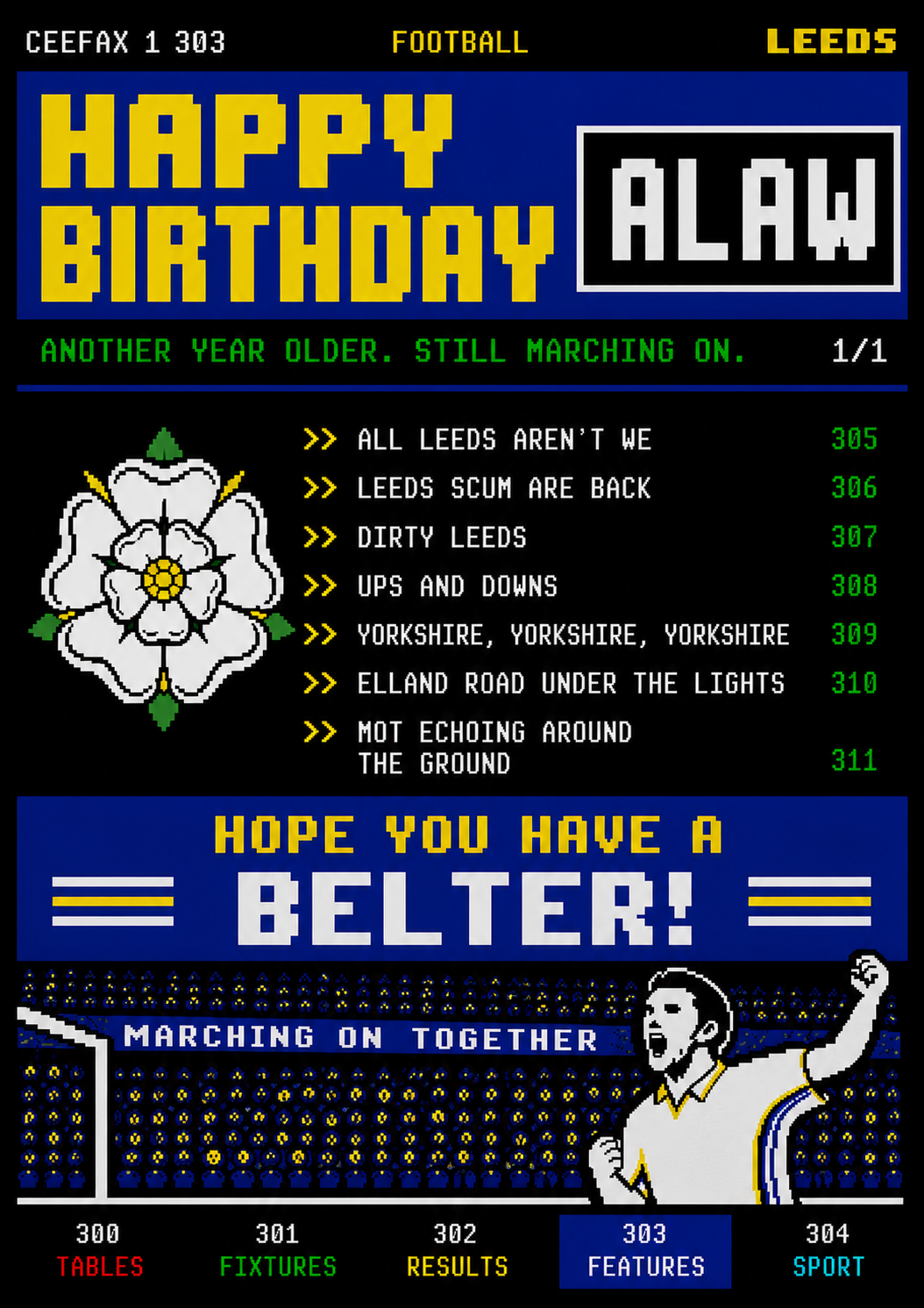TELETEXT Leeds Birthday Card
