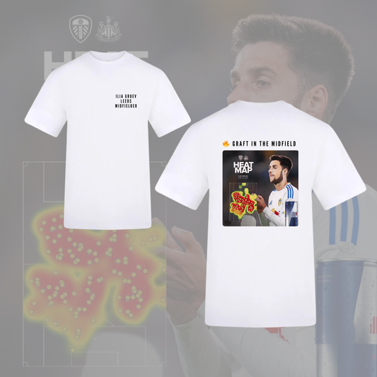 ‘ GRUEV ’ Grafter in the midfield Leeds heat map tweet Tee in two colours