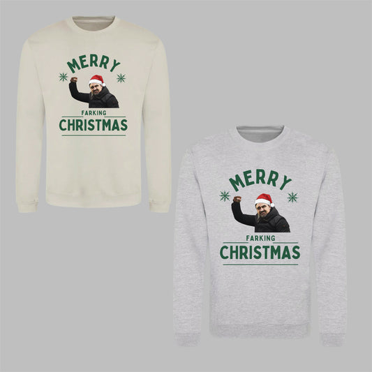 ‘ MERRY FARKING CHRISTMAS ’ Christmas jumper in 2 colours (plus tees)