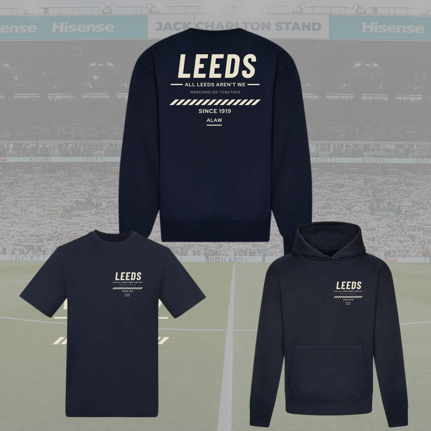 ‘ LEEDS ’ Statement tee/hoodie/jumper Navy x Off white