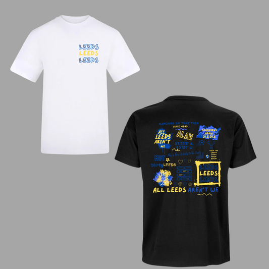 ‘ LEEDS MURAL ’ Leeds United Doodle Tee in 2 colours