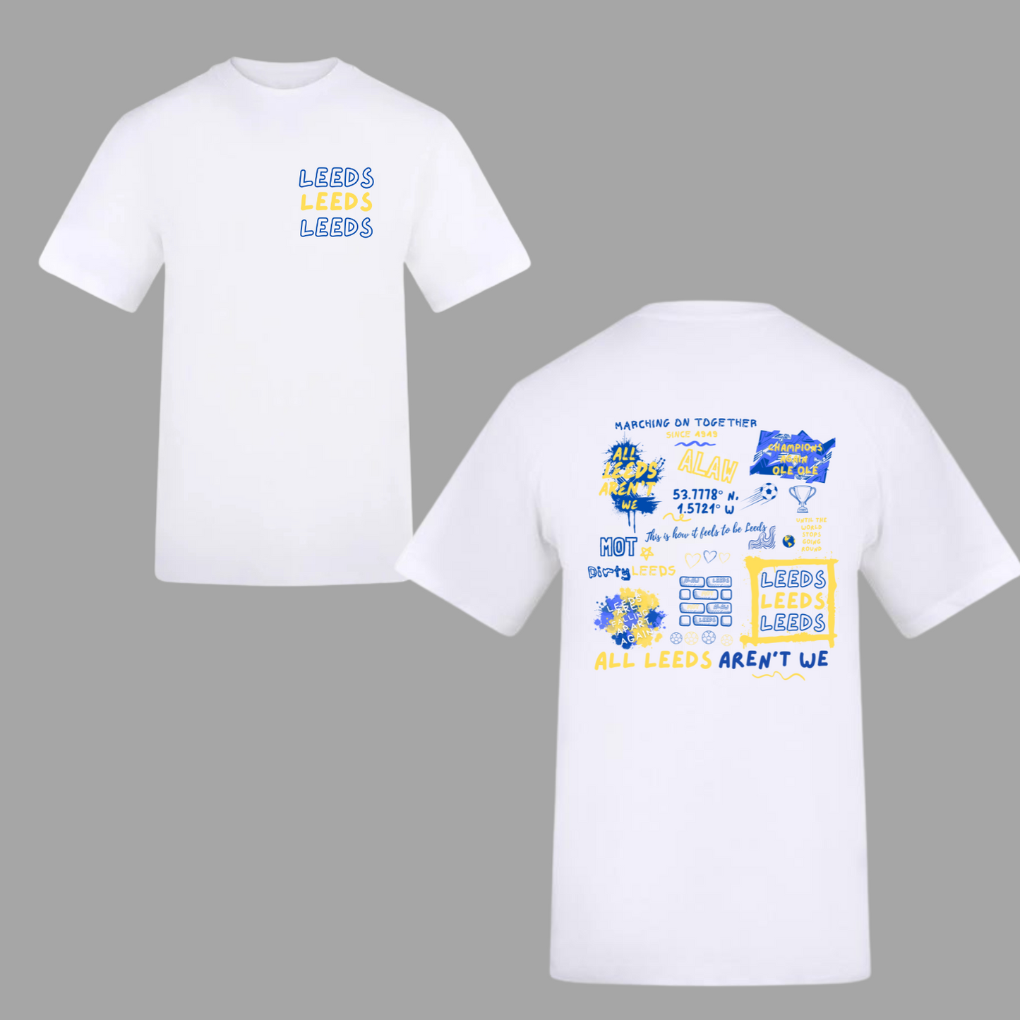 ‘ LEEDS MURAL ’ Leeds United Doodle Tee in 2 colours
